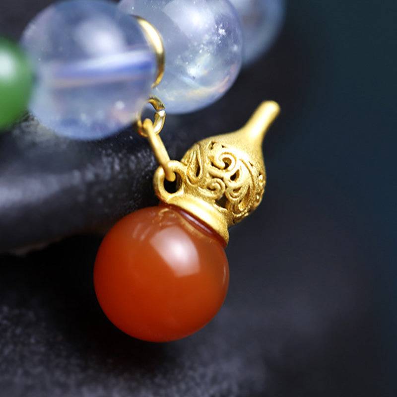 Nimara Ritual Aquamarine Red Agate Peace Gourd Charm Bracelet