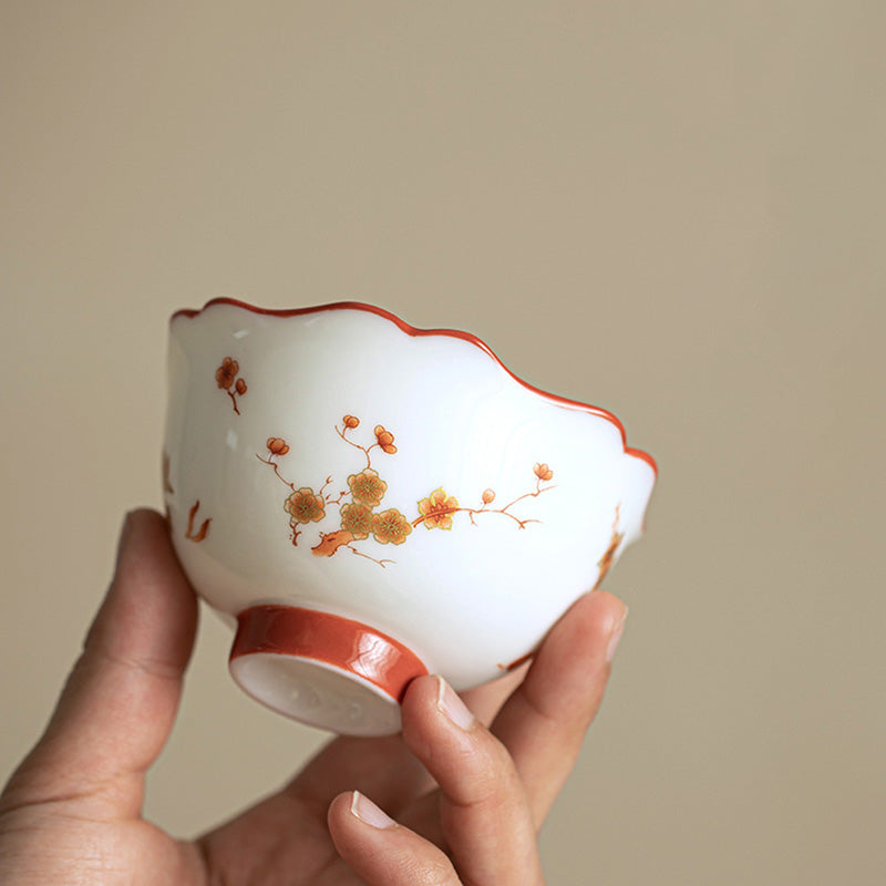Nimara Ritual White Porcelain Flowers Ceramic Gaiwan Sancai Teacup Kung Fu Tea Cup And Saucer With Lid