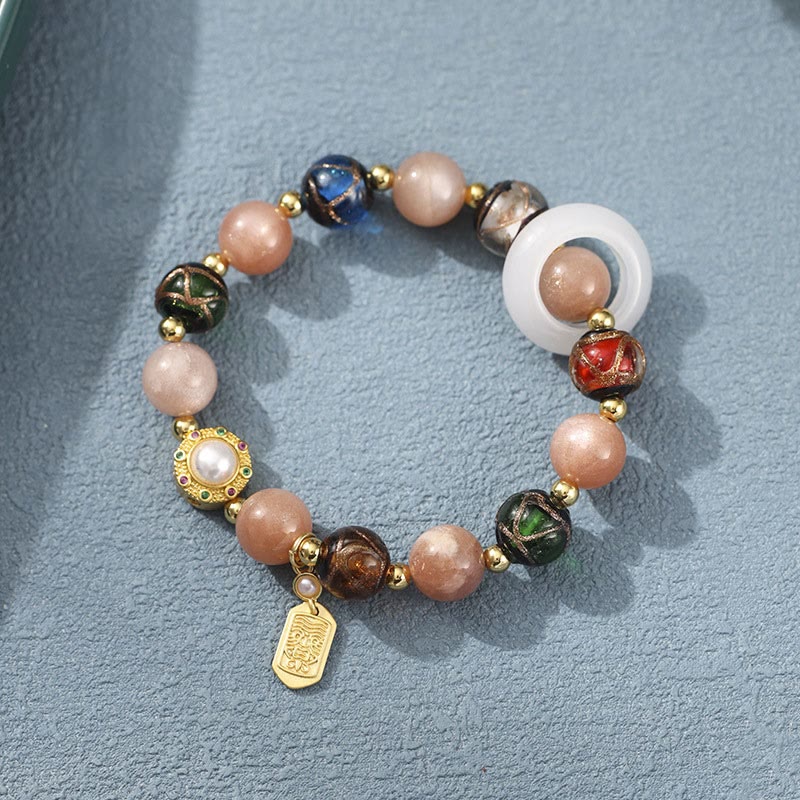 Nimara Ritual Tibetan Incense Ash Liuli Glass Tridacna Stone Sun Stone Om Mani Padme Hum Prayer Wheel Charm Bracelet