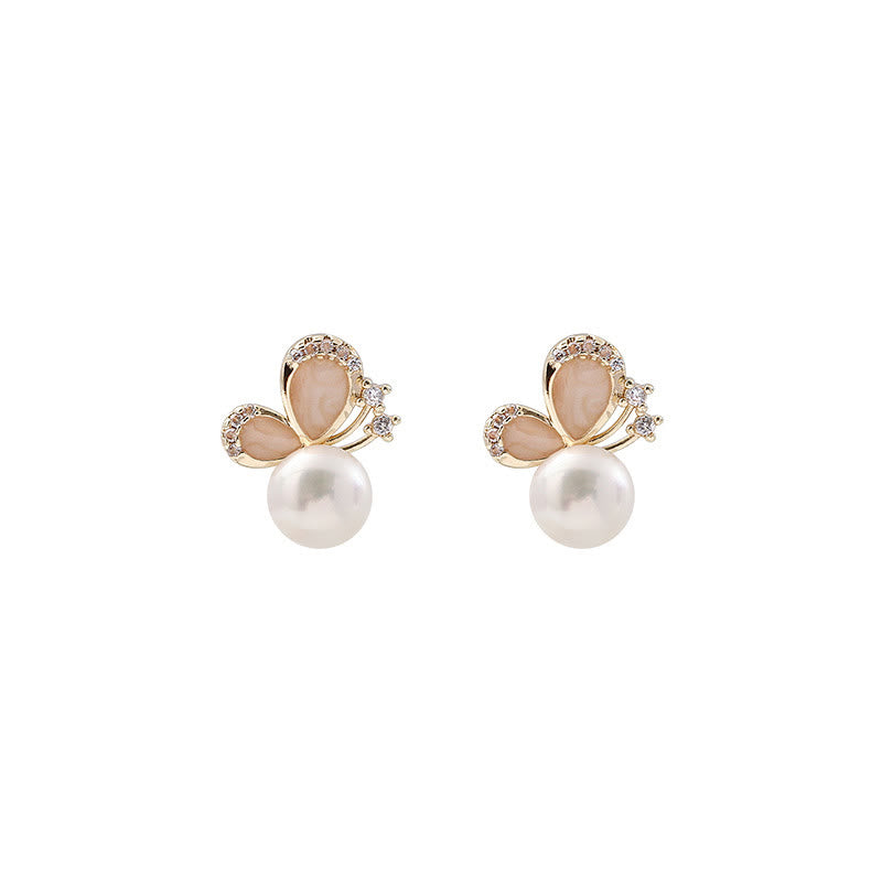 Nimara Ritual 18k Gold Plated Pearl Butterfly Love Freedom Stud Earrings