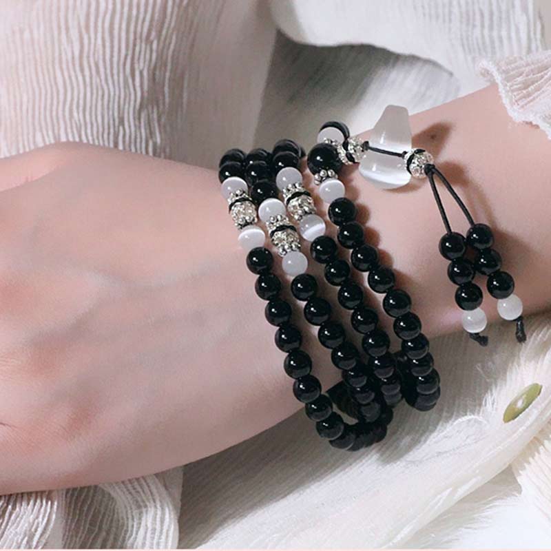 Nimara Ritual Black Onyx White Crystal Bead Meditation Bracelet