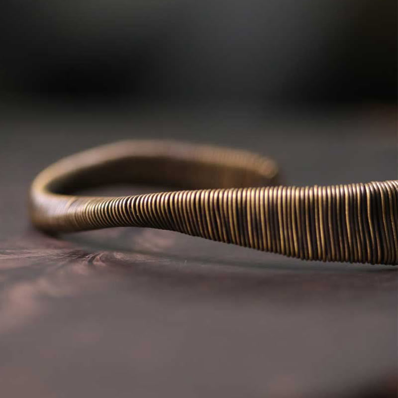 Nimara Ritual Simple Design Wrapped Brass Copper Luck Wealth Adjustable Cuff Bracelet