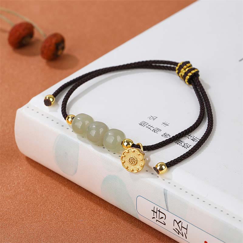 Nimara Ritual Handmade Hetian Jade Bead Lotus Pod Prosperity Luck Braided Bracelet