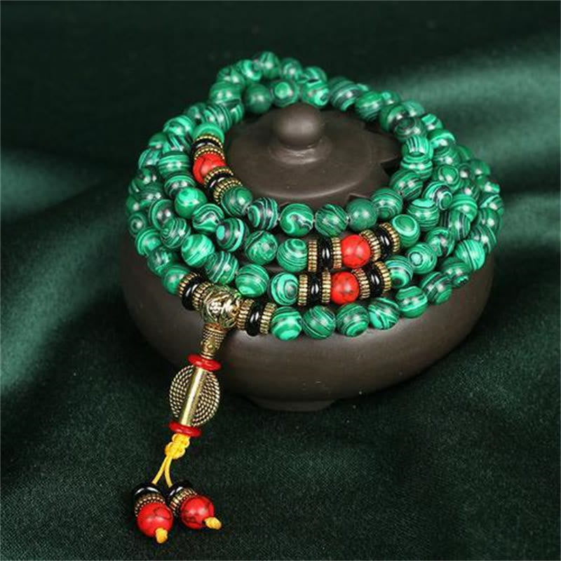 Nimara Ritual Tibetan 108 Mala Malachite Beads Bracelet Necklace