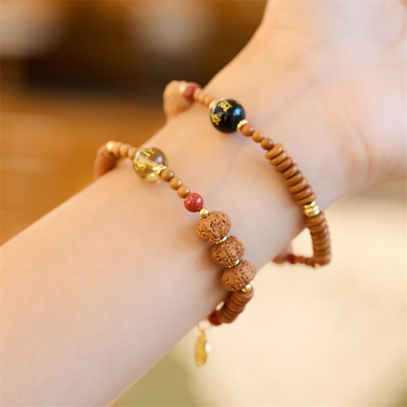 Nimara Ritual Tibetan Bodhi Seed Black Onyx Smoky Quartz Om Mani Padme Hum Fu Character Wealth Bracelet