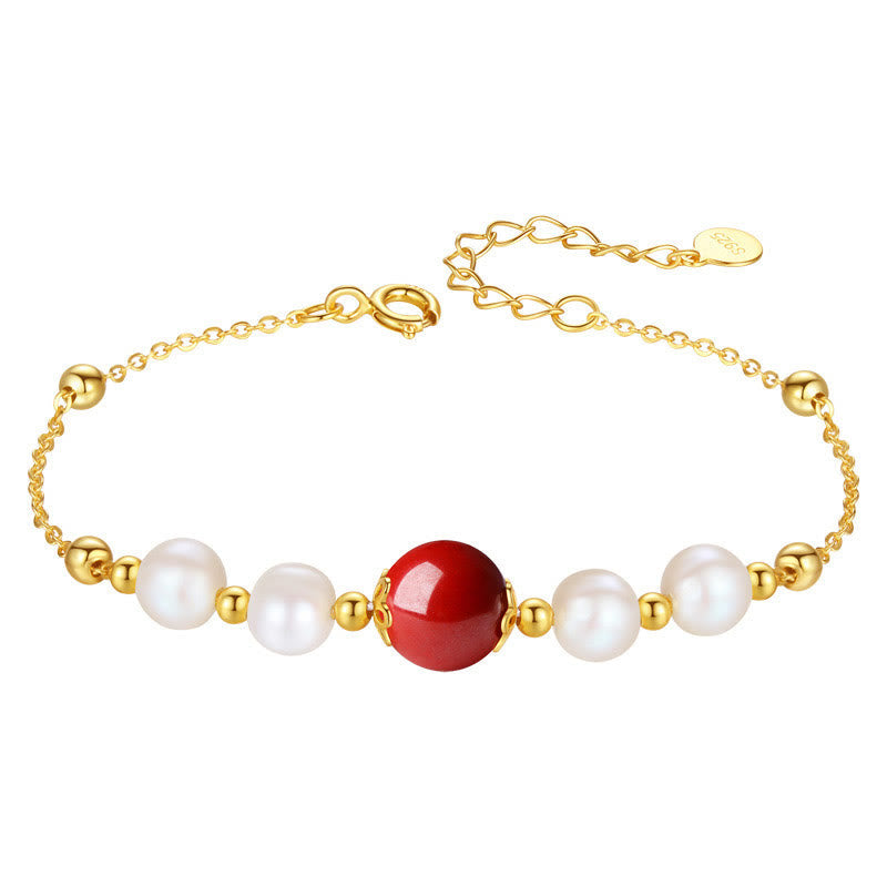 Nimara Ritual 925 Sterling Silver Pearl Cinnabar Healing Bead Chain Bracelet