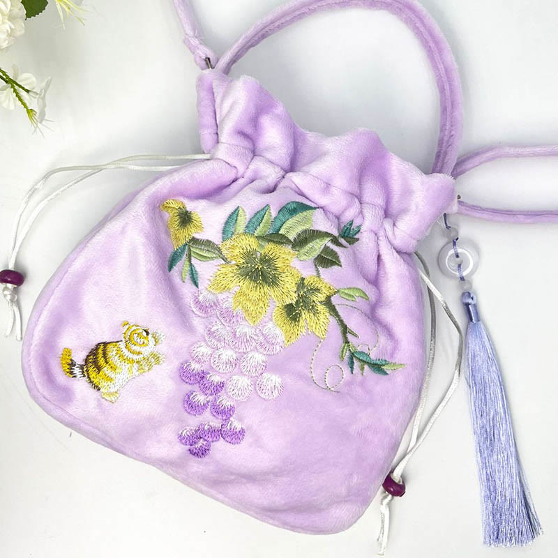Nimara Ritual Embroidered Osmanthus Peony Grape Cat Cotton Linen Tote Crossbody Bag Shoulder Bag Handbag