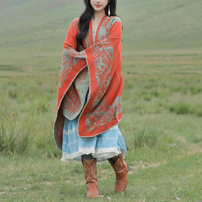 Nimara Ritual Tibetan Shawl Simple Pattern Winter Cozy Travel Scarf Wrap