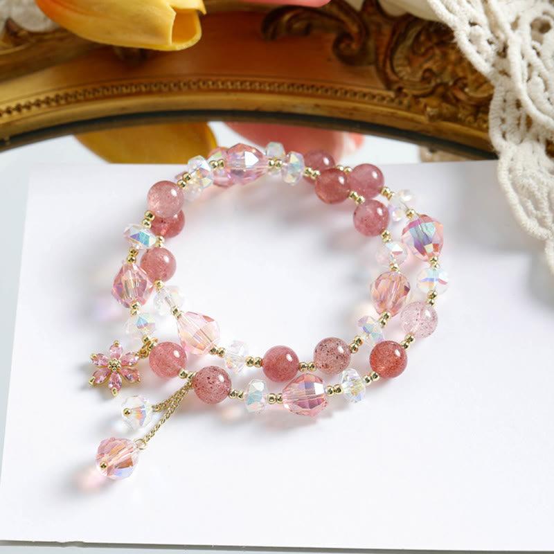 Nimara Ritual Strawberry Quartz Zircon Flower Healing Double Wrap Bracelet
