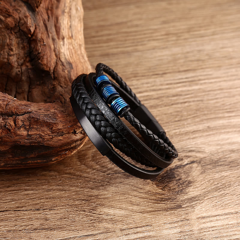 Nimara Ritual Leather Multi-Layer Titanium Steel Balance Braided Magnetic Buckle Bracelet