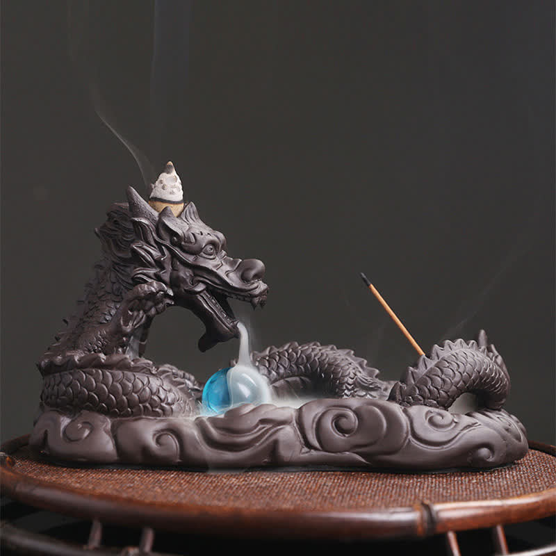Nimara Ritual Dragon Playing Ball Flower Protection Incense Burner Decoration