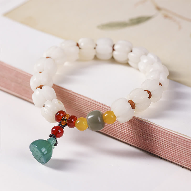 Nimara Ritual Natural Bodhi Seed Red Agate Bodhi Calm Harmony Engraved Pumpkin Bead Lotus Bracelet