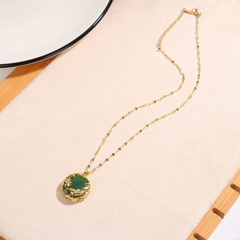Nimara Ritual Natural Jade Koi Fish Lotus Luck Necklace Pendant