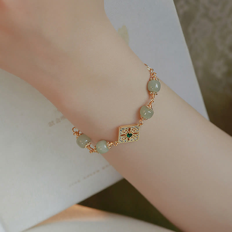 Nimara Ritual Natural Hetian Jade Bead Square Pattern Luck Chain Bracelet