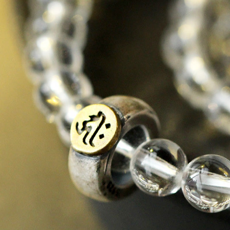 Nimara Ritual 925 Sterling Silver Chinese Zodiac Natal Buddha White Crystal Meditation Triple Wrap Bracelet
