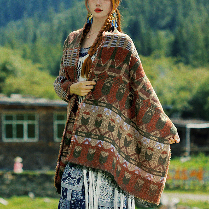 Nimara Ritual Tibetan Shawl Classic Geometry Pattern Winter Cozy Travel Scarf Wrap
