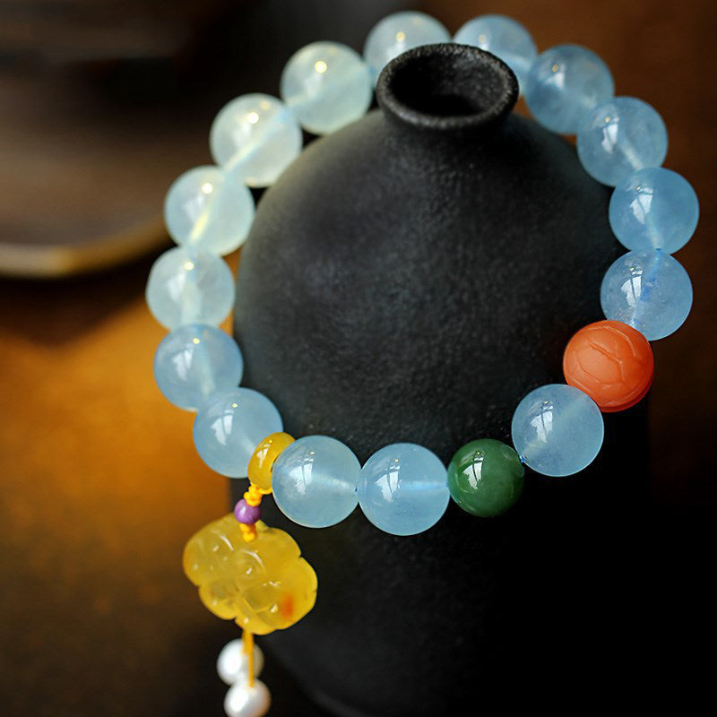 Nimara Ritual Natural Aquamarine Amber Chinese Knotting Charm Peace Bracelet