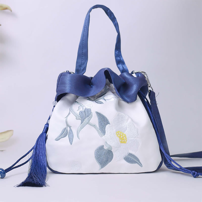 Nimara Ritual Suzhou Embroidery Camellia Magnolia Peony Lotus Silk Tote Crossbody Bag Shoulder Bag Handbag