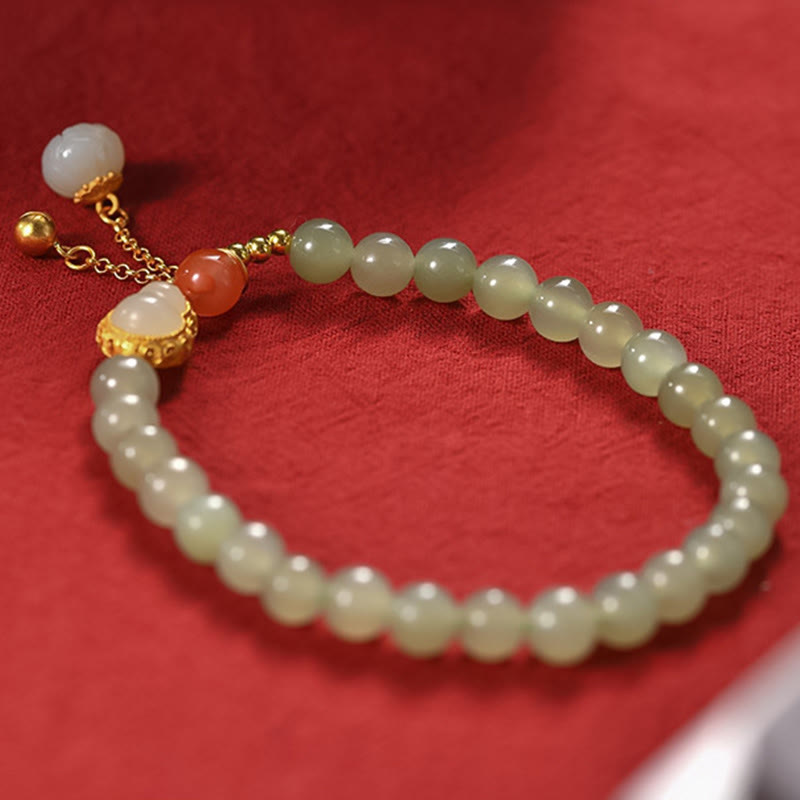 Nimara Ritual 925 Sterling Silver Hetian Jade Gourd Lotus Abundance Luck Bracelet