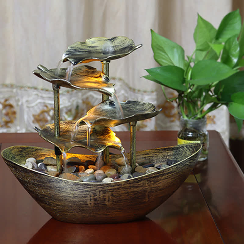 Nimara Ritual Lotus Leaf Shaped Waterfall Fountain Tabletop Ornaments With LED Light Home Office Desktop Decoration