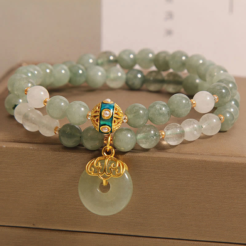 Nimara Ritual Green Aventurine Peace Buckle Charm Luck Double Wrap Bracelet