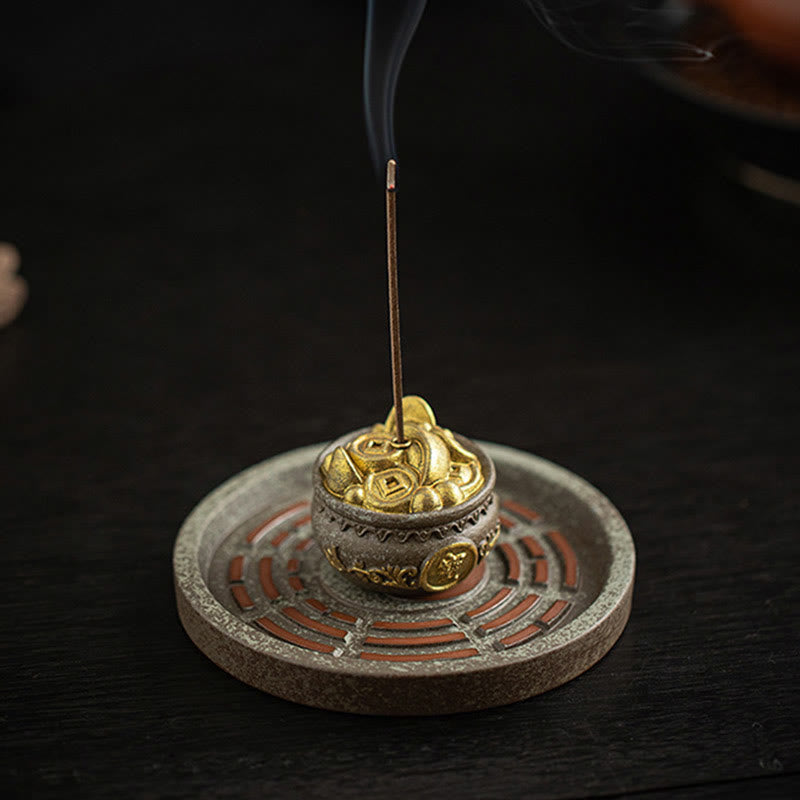 Nimara Ritual Small Treasure Bowl Lucky Bag Bagua Tray Healing Ceramic Stick Incense Burner Decoration