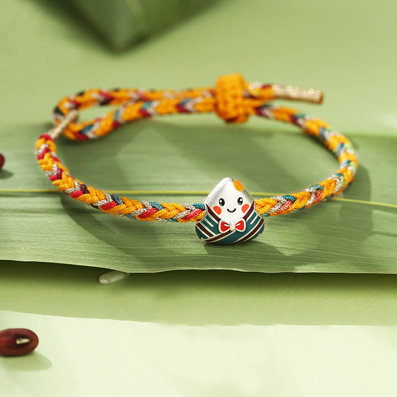 Nimara Ritual 925 Sterling Silver Dragon Boat Festival Zongzi Pattern Luck Handmade Multicolored Rope Child Adult Bracelet