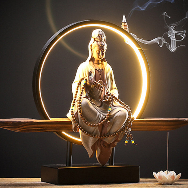 Nimara Ritual Buddha Avalokitesvara Ceramic Lotus Relaxation Incense Burner Decoration