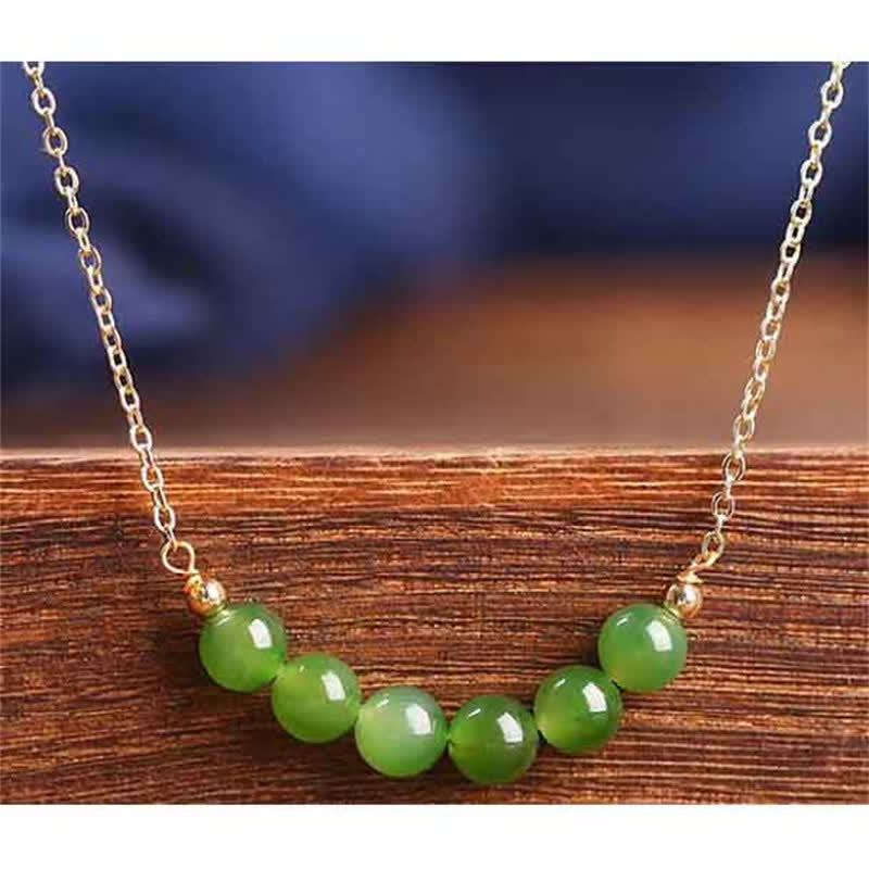 Nimara Ritual 14k Gold Plated Hetian Cyan Jade Beaded Luck Necklace Pendant
