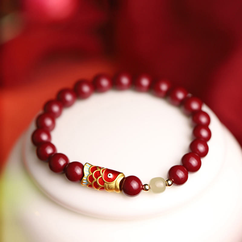 Nimara Ritual Natural Cinnabar Lucky Koi Fish Hetian Jade Bead Blessing Bracelet