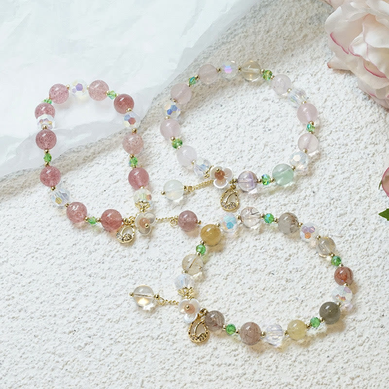 Nimara Ritual Strawberry Quartz Rutilated Quartz Fluorite Flower Healing Bracelet