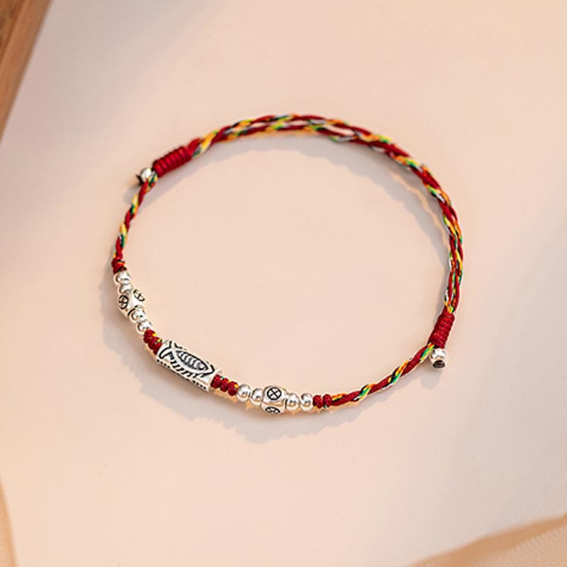 Nimara Ritual 925 Sterling Silver Luck Koi Fish Braided Colorful String Bracelet Anklet