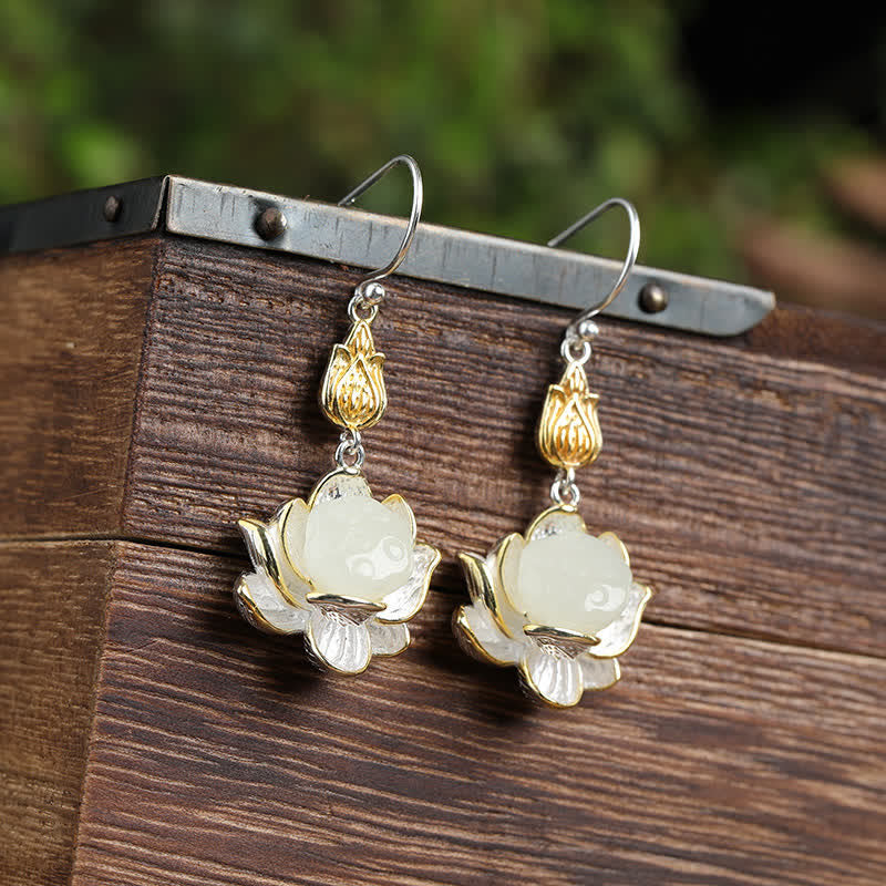 Nimara Ritual White Jade Protection Harmony Drop Earrings