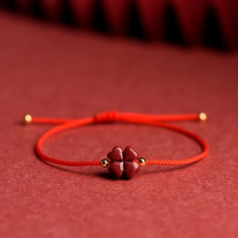 Nimara Ritual Natural Cinnabar Four Leaf Clover Blessing Red String Bracelet Anklet