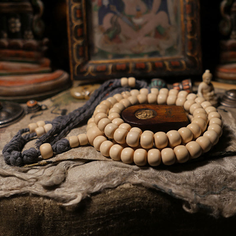 Nimara Ritual 108 Mala Beads Abelia Biflora Wood Warding Off Evil Spirits Wrist Mala