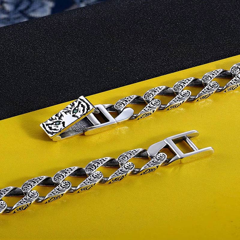 Nimara Ritual Tiger Tang Dynasty Flower Design Copper Luck Chain Bracelet
