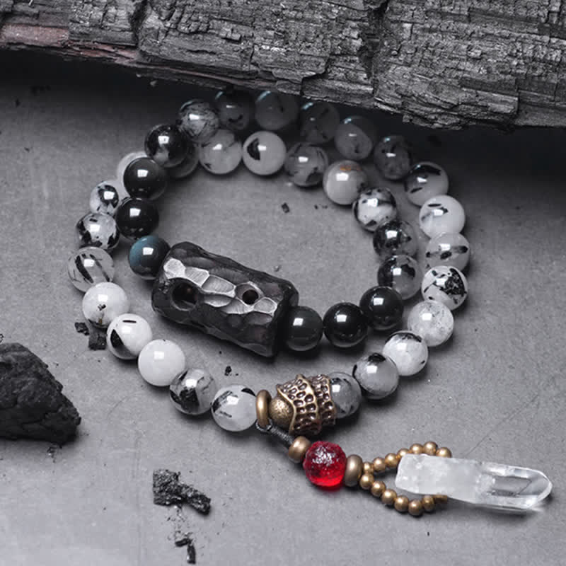Nimara Ritual Black Rutilated Quartz Ebony Wood White Crystal Success Couple Bracelet