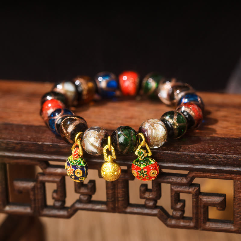 Nimara Ritual Five Elements Gold Swallowing Beast Family Charm Liuli Glass Bead Luck Bracelet