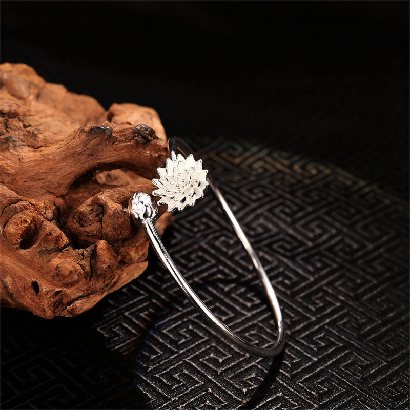 Nimara Ritual Retro Lotus White Copper Enlightenment Bracelet Bangle
