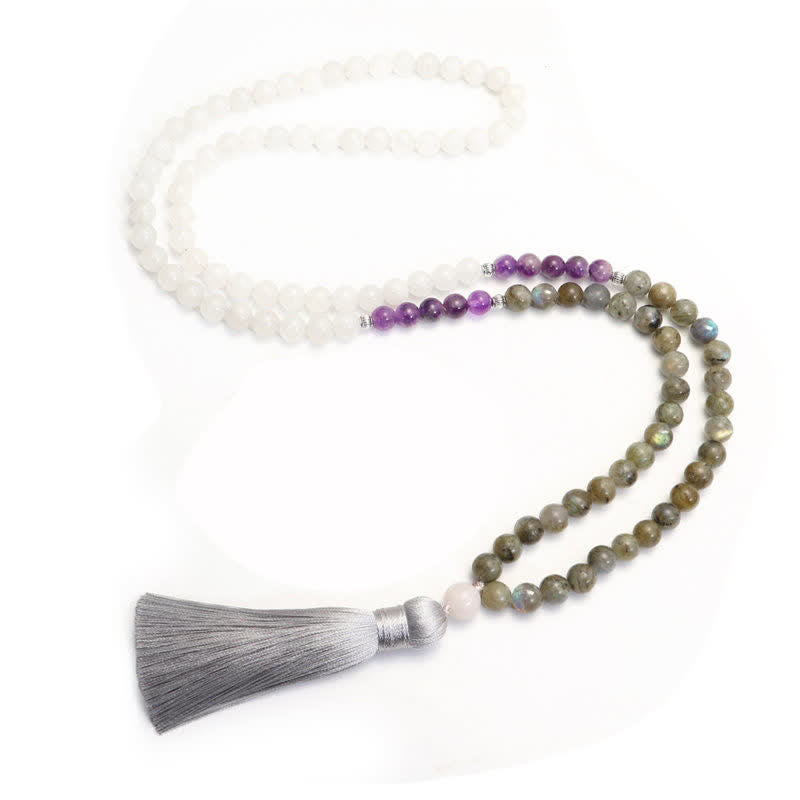 Nimara Ritual 108 Mala Beads White Agate Amethyst Black Glitter Stone Protection Bracelet