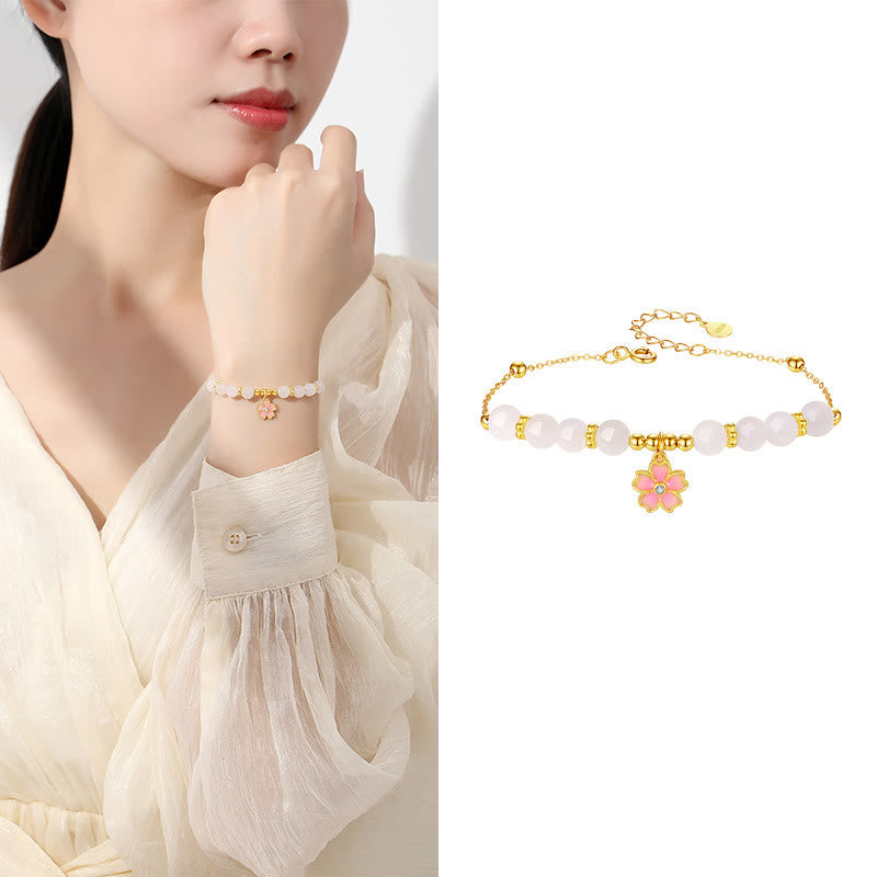 Nimara Ritual 925 Sterling Silver Hetian White Jade Cherry Blossom Protection Bracelet