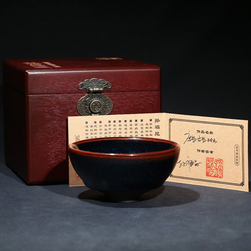 Nimara Ritual Handmade Blue Francolinus Spot Chinese Jianzhan Ceramic Teacup Kung Fu Tea Cup Bowl