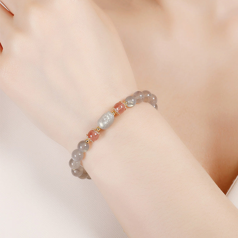 Nimara Ritual Aquamarine Strawberry Quartz Amethyst Moonstone PiXiu Healing Bracelet