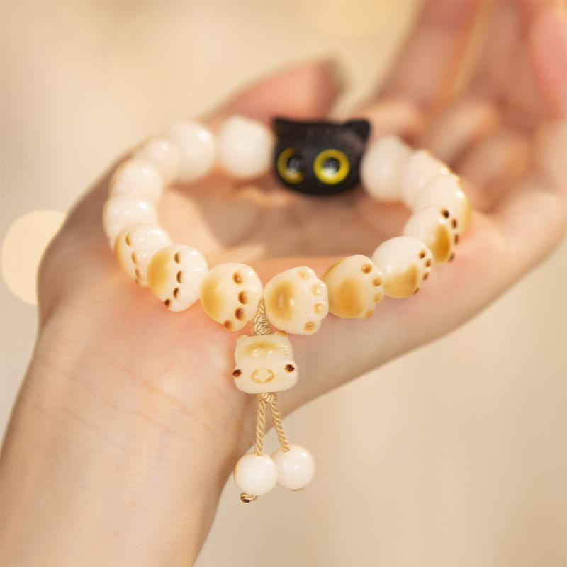 Nimara Ritual Natural Bodhi Seed Red Sandalwood Lovely Paw Lucky Cat Peace Bracelet