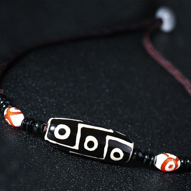 Nimara Ritual Tibetan Nine-Eye Dzi Bead Protection String Necklace
