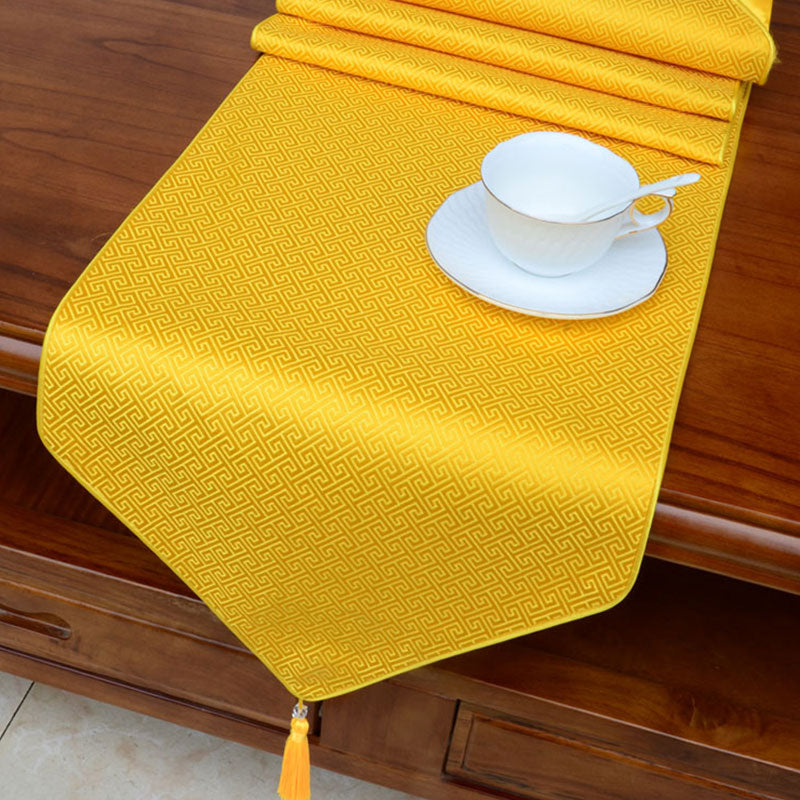 Nimara Ritual Prayer Altar Flower Vajra Dragon Pattern Tibetan Auspicious Symbols Tassels Jacquard Table Runner