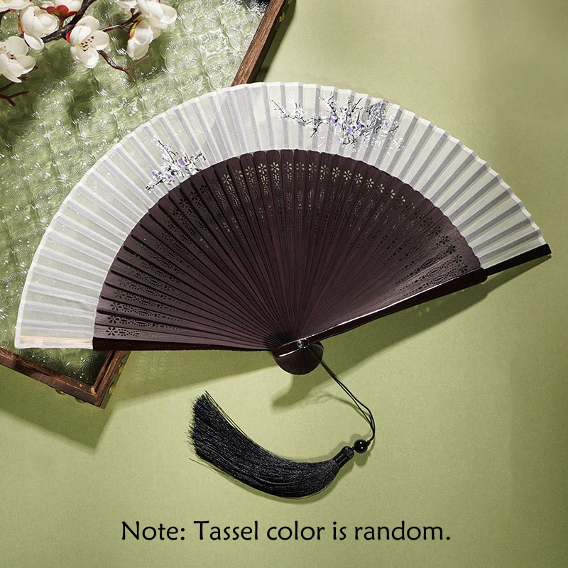 Nimara Ritual Ancient Flowers Branches Handheld Bamboo Folding Fan 21cm