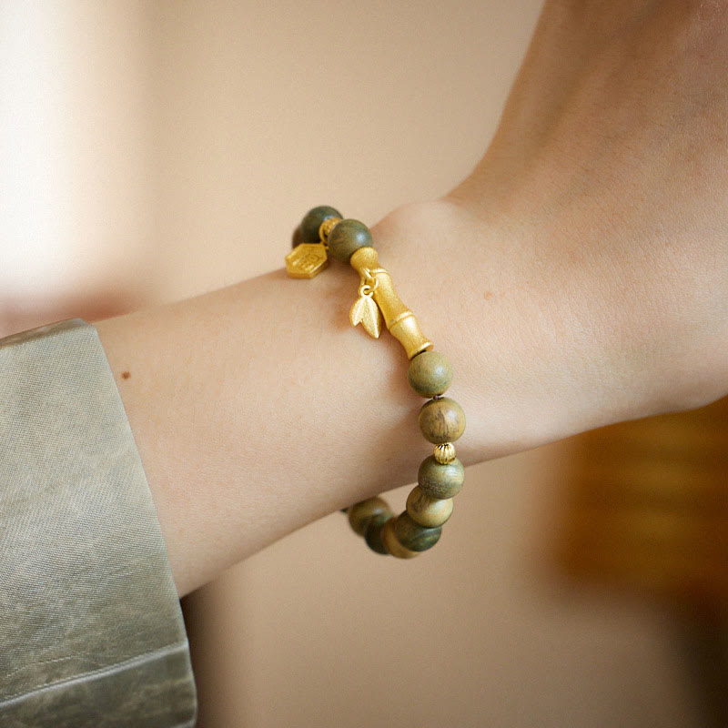 Nimara Ritual Green Sandalwood Fu Character Bamboo Soothing Bracelet