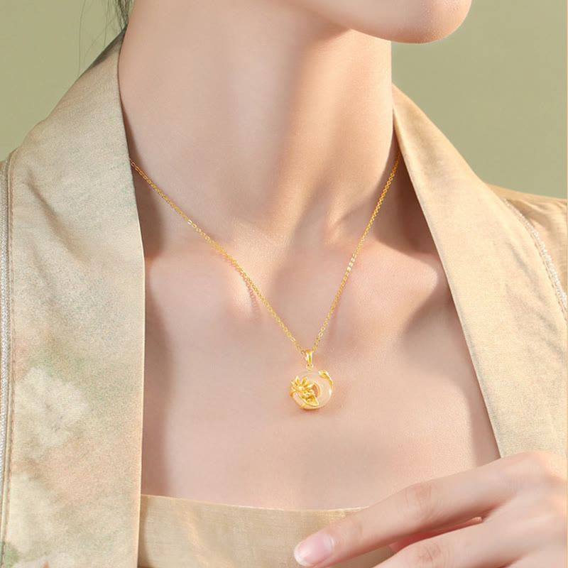 Nimara Ritual Natural White Chalcedony Peace Buckle Lotus Pendant S925 Sterling Silver Necklace