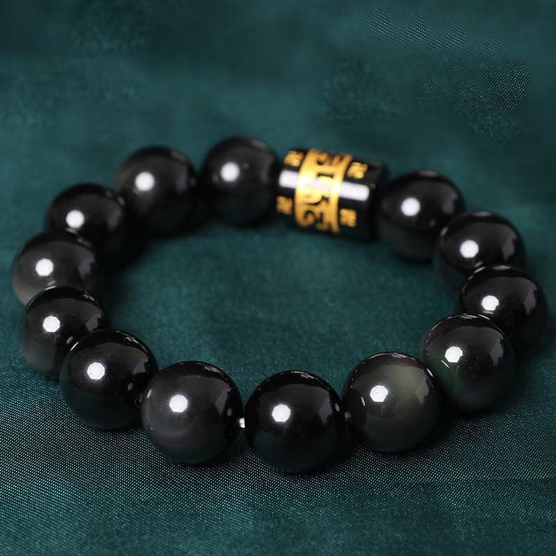 Nimara Ritual Rainbow Obsidian Om Mani Padme Hum Swastika Positive Bracelet